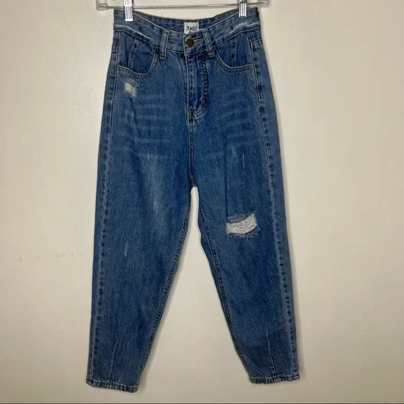 PRINCESS POLLY Balloon Leg Distressed Denim Size 2 Jeans - Picture 2 of 16